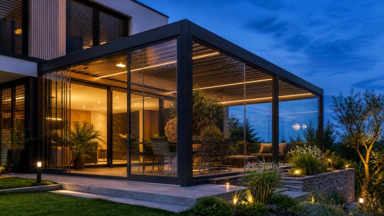 Modern cam kış bahçesi ve pergola uygulaması